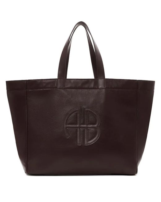 Anine Bing Brown Large Rio Logo-Plaque Leather Tote Bag