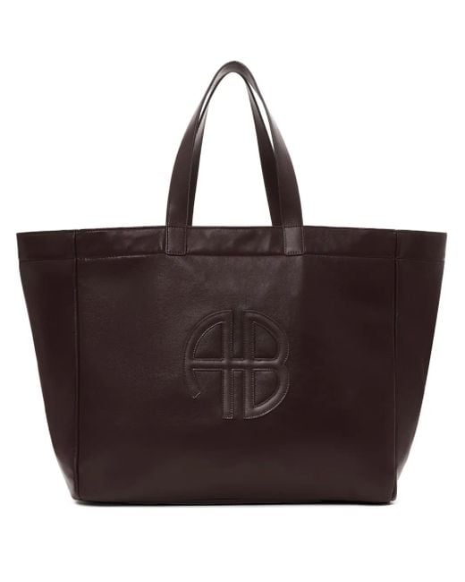 Anine Bing Brown Large Rio Logo-Plaque Leather Tote Bag