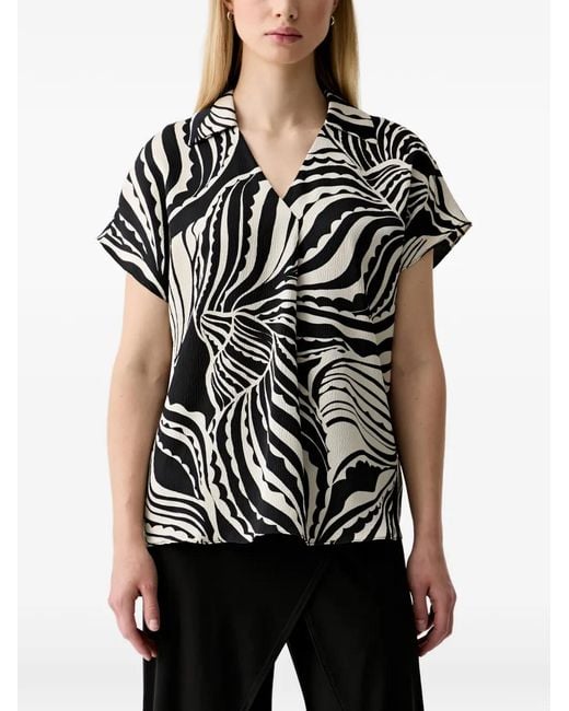 Joseph Ribkoff Black Abstract-Print Short-Sleeve Blouse