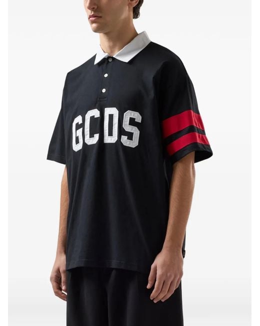 Gcds Black Logo Striped Polo Shirt for men