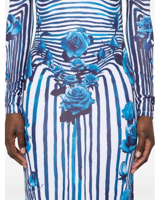 Jean Paul Gaultier Blue "Flower Body Morphing" Long Dress