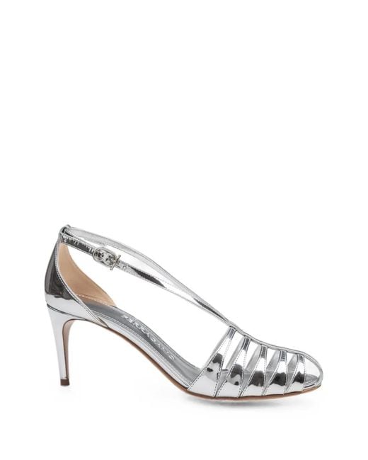 Ferragamo White Metallic-Effect Caged Sandals