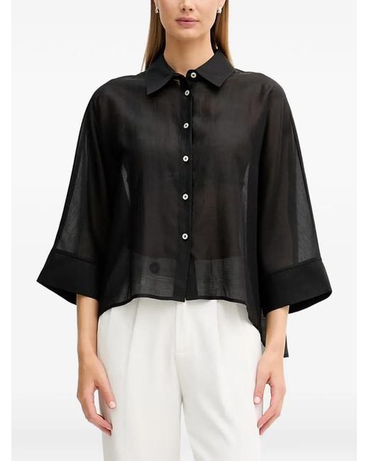 Benetton Black Semi-Sheer Wide-Sleeve Shirt