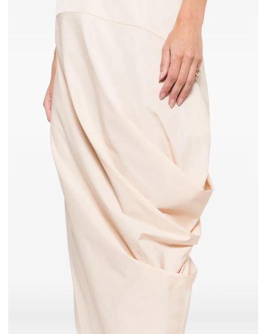 St. Agni White Drape-Detail Midi Dress