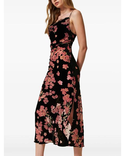 Twinset Black Floral Drelvet Slip Dress
