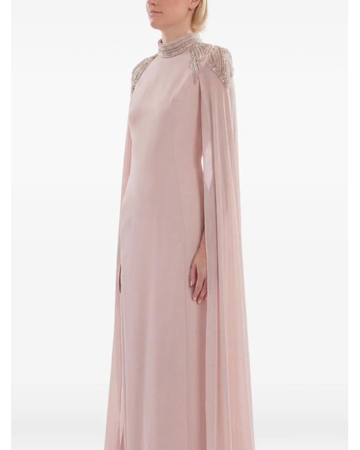 Saiid Kobeisy Pink Embellished Cape-Sleeve Maxi Dress
