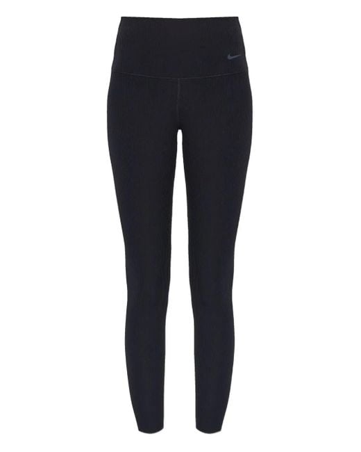 Nike Blue Ribbed Logo Performance Leggings