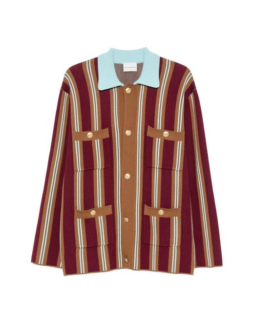 Drole de Monsieur Red Vertical-Stripe Cardigan for men