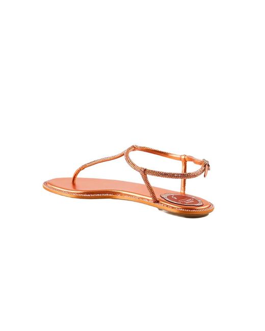 Rene Caovilla Brown Crystal-Embellished Flat Sandals