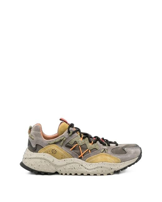 Flower Mountain White Yamabushi Panelled Suede Sneakers for men