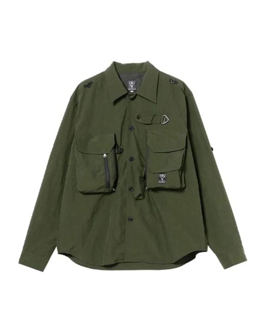 South2 West8 Green Logo-Patch Shirt for men