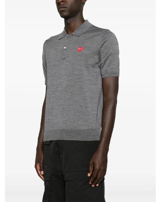 COMME DES GARÇONS PLAY Gray Heart-Patch Wool Polo Shirt
