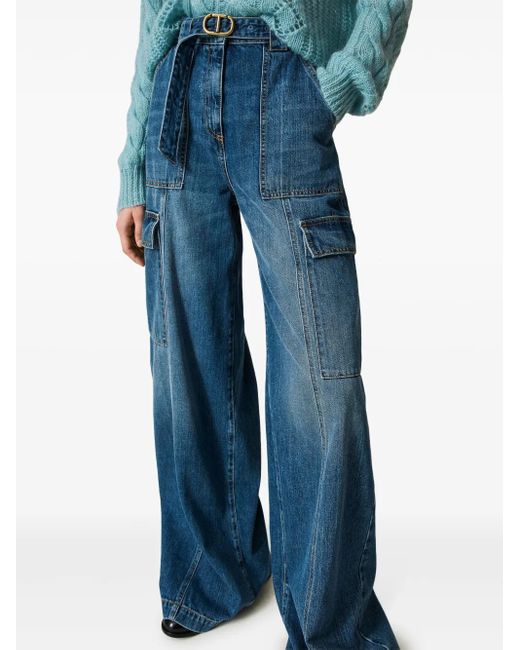Twinset Blue High-Rise Belted Jeans