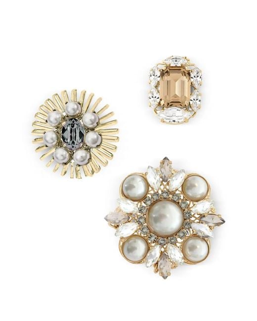 Anton Heunis White Crystal-Embellished Brooch (Set Of Three)