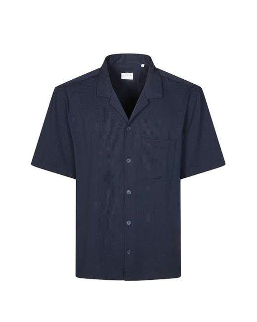Xacus Blue Seersucker Short-Sleeve Shirt for men
