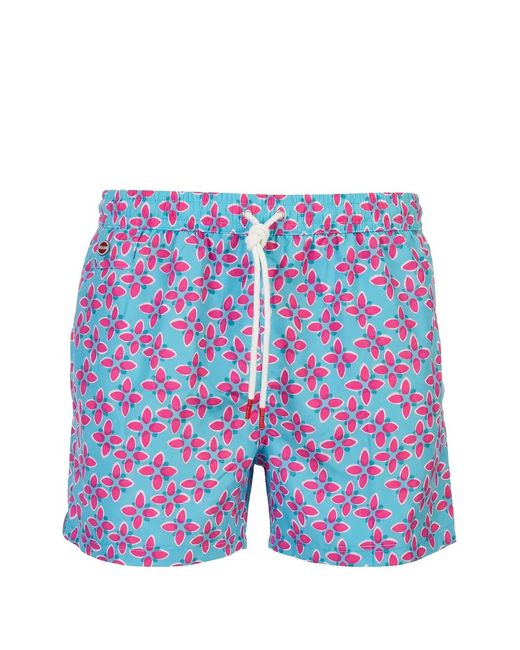 Kiton Blue Geometric-Print Swim Shorts for men