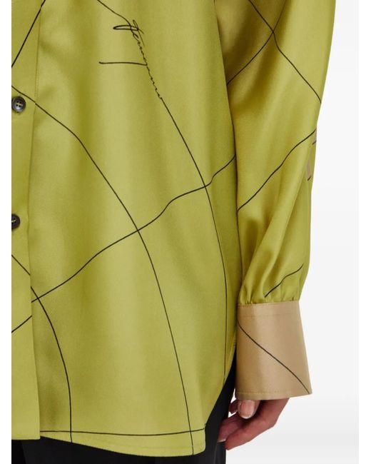 Ferragamo Green Parachute Pattern Silk Blouse