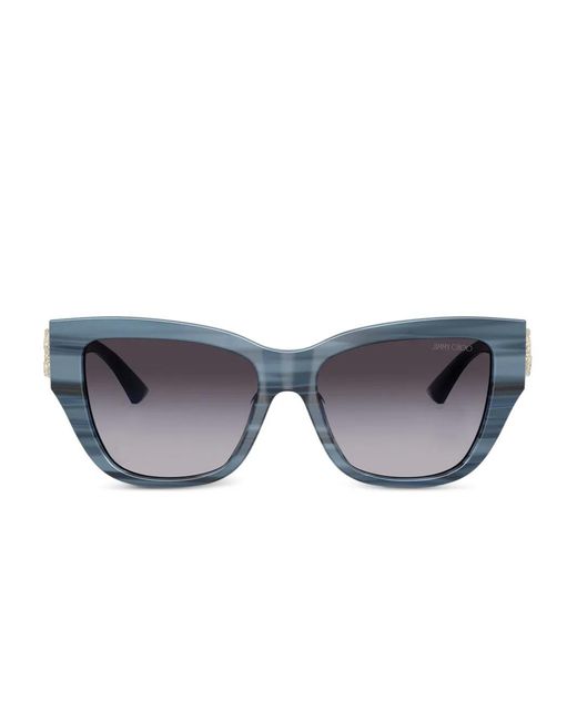 Jimmy Choo Gray Striped Crystal-Embellished Sunglasses