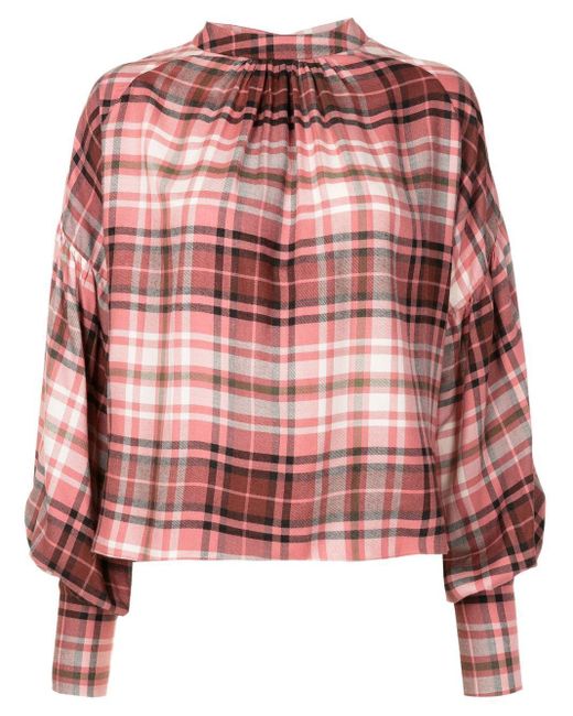 Olympiah Pink Check-print Round Neck Blouse