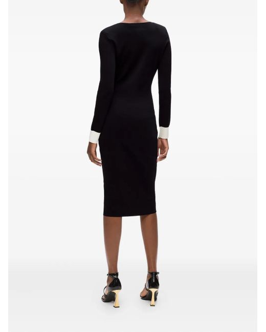 Karl Lagerfeld Black Contrast-Collar Button Knit Dress