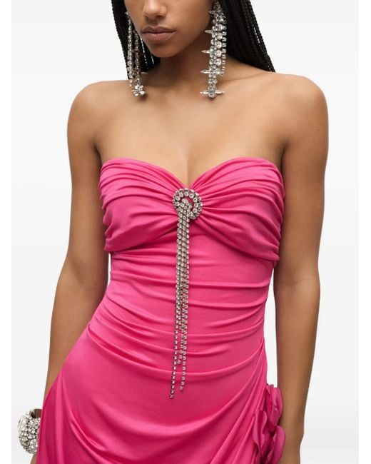 Area Pink Crystal-embellished Draped Mini Dress