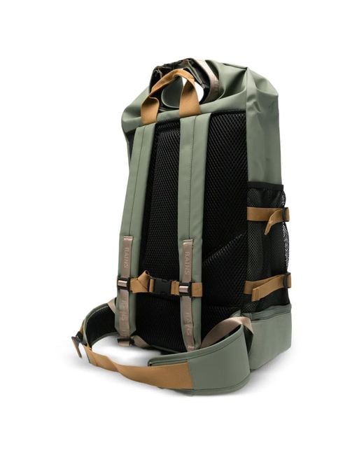 Rains Green Large Drawstring Rolltop Backpack for men