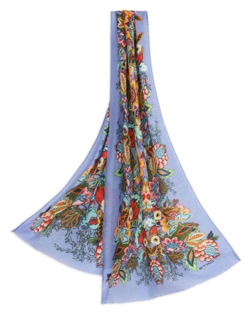 Sciarpa con stampa floreale in misto lana di Etro in Blue