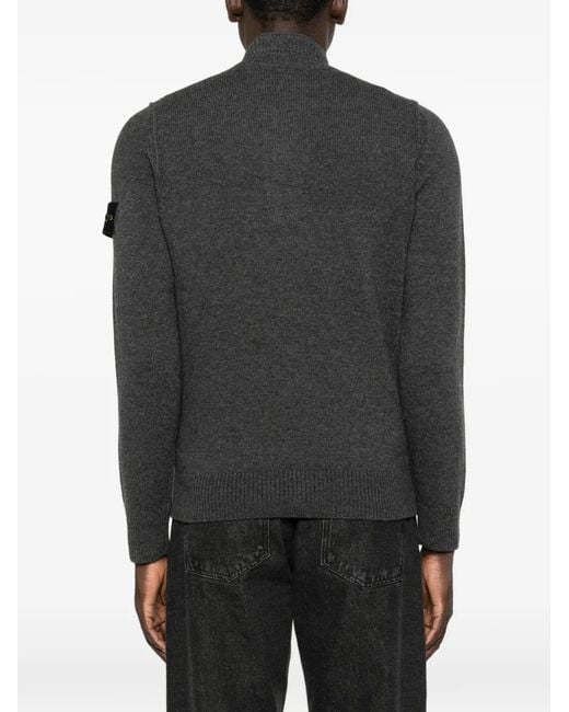 Stone Island Black Logo-Patch Button-Up Polo Shirt for men