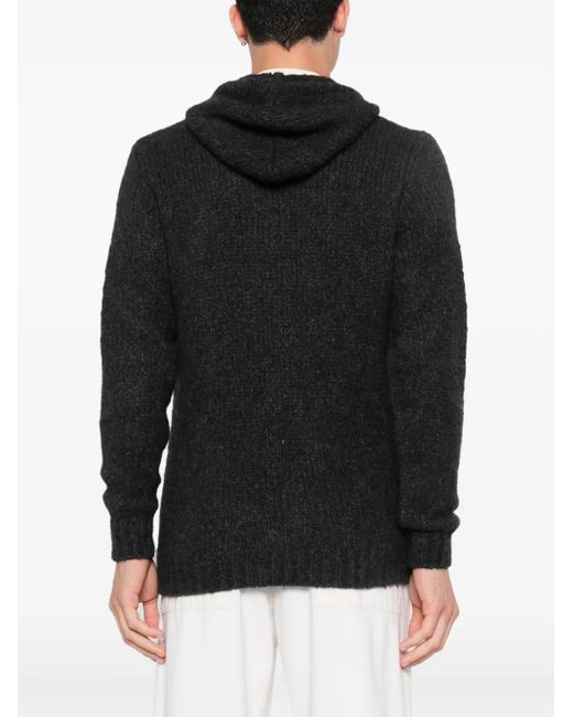 Eleventy Black Cable-Knit Hoodie for men