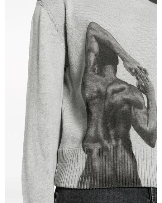 Honey Fucking Dijon Gray Intarsia-Knit Wool-Blend Jumper for men