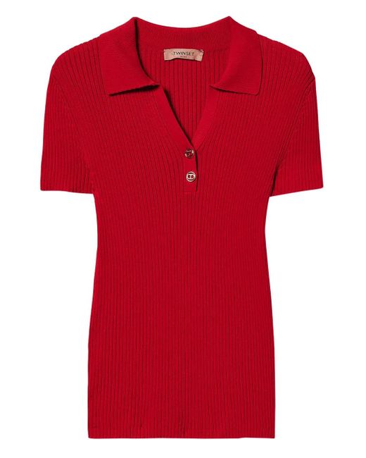 Twinset ファインリブ ポロシャツ Red