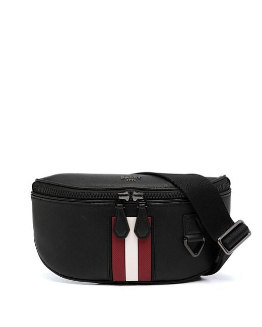 Bally Leather Signature Three Stripe Logo Belt Bag in Black for Men Lyst