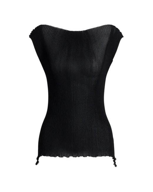 Alberta Ferretti Black Plissé Blouse