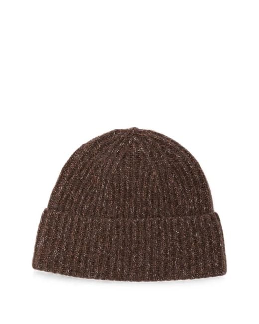 Lisa Yang Brown Ribbed-Knit Beanie Hat