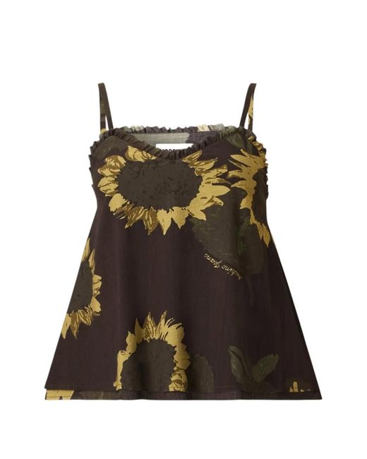 Moschino Brown Floral-Print Ruffled Top