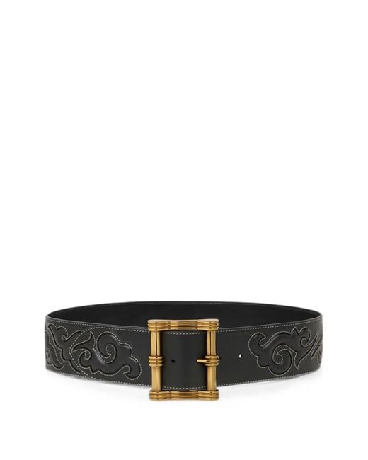 Etro Black Leather Belt With Texan Embroidery
