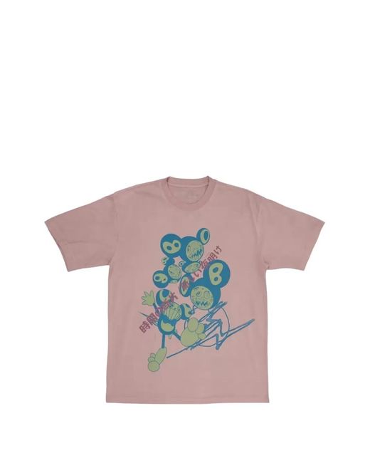 Travis Scott Pink T-Shirt X Fragment X Takashi Murakami À Col Rond for men