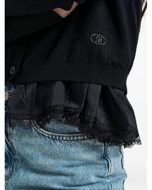 Liu Jo Black Lace-Trim Ruffled Cardigan