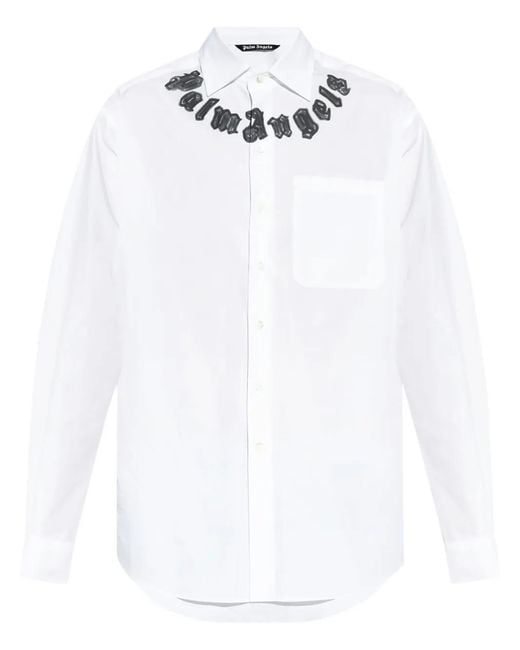 Palm Angels White Cotton Shirt With Logo Print And Pocket for men