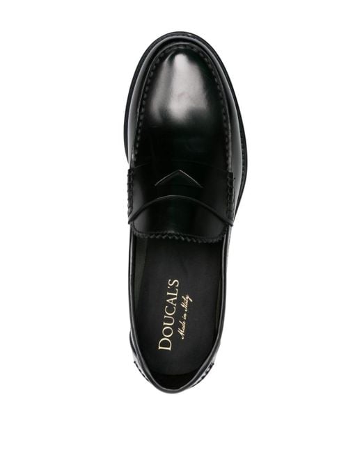 Doucal's Black Penny-slot Patent Leather Loafers for men
