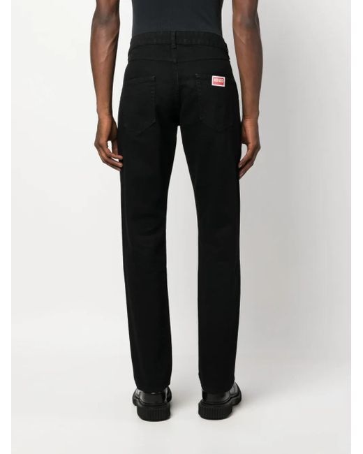 KENZO Black Logo-Patch Straight-Leg Jeans for men