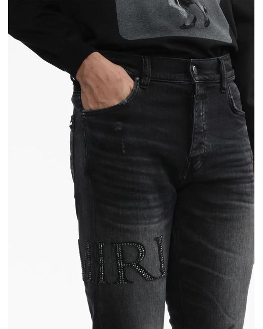 Amiri Gray Crystal-Embellished Skinny Jeans for men