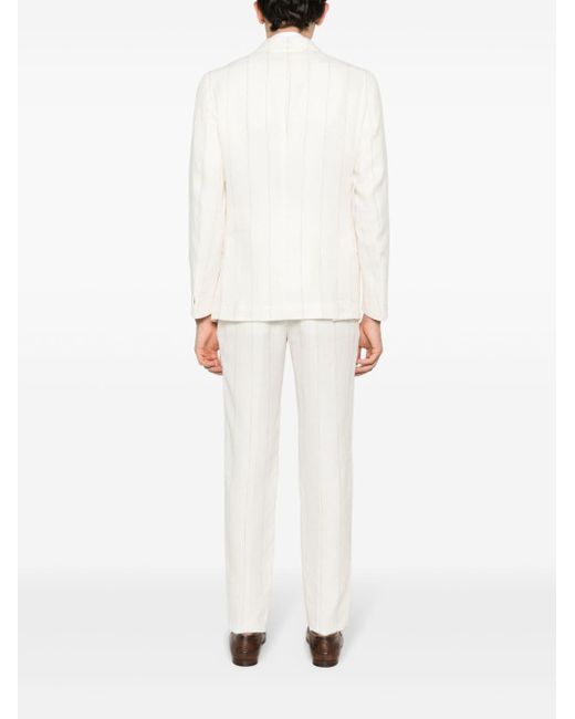 Eleventy White Pinstriped Linen-blend Suit for men