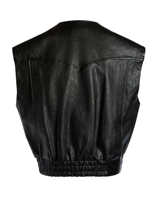 Bally Black V-Neck Zip-Detail Leather Vest