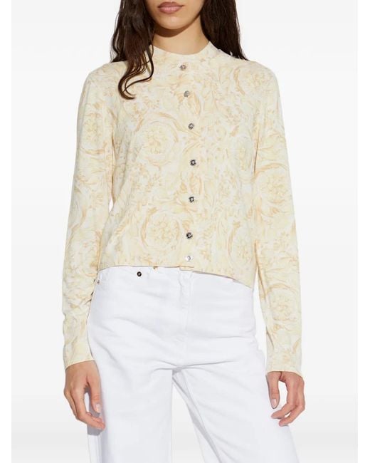 Versace White Printed Silk Knit Cardigan