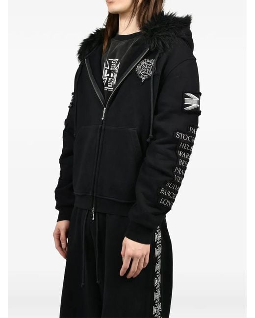 N. Hoolywood Black Patched Zip-Up Hoodie for men
