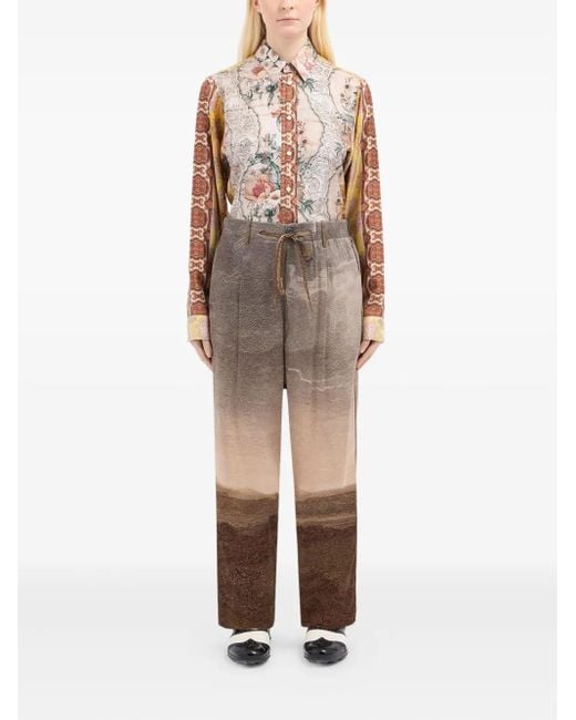 Pierre Louis Mascia Natural Landscape-Print Drawstring-Waist Trousers