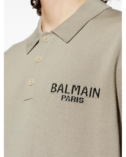 Balmain Gray Logo-Detail Polo Shirt for men