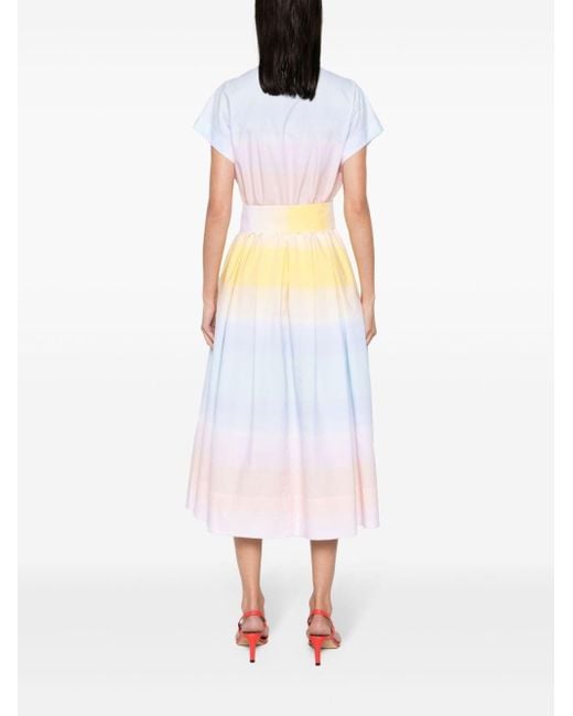 Sara Roka White Ombré Pleated Midi Shirt Dress