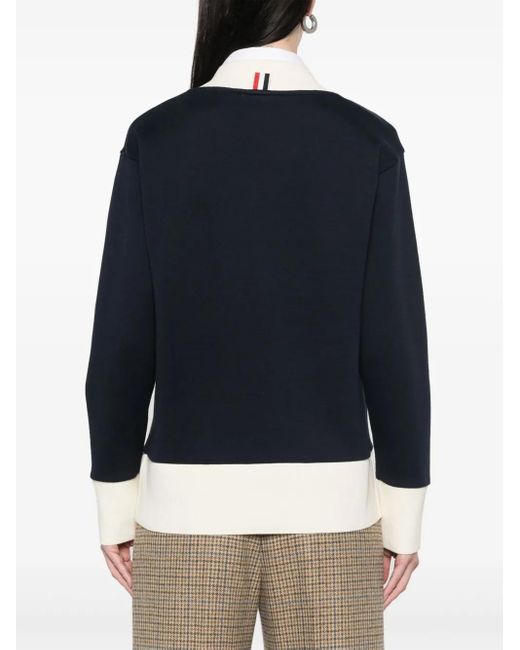 Thom Browne Blue Contrasting-Trim V-Neck Cardigan
